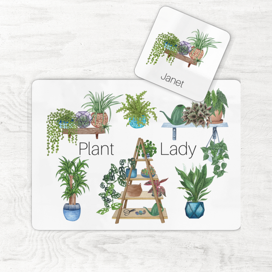 Plant Lady Large Cork-Back Placemat and Personalised Drinks Coaster Set