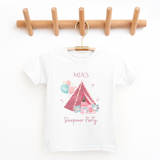 Girls Personalised Teepee Sleepover Party T-shirt | 3 - 13 years