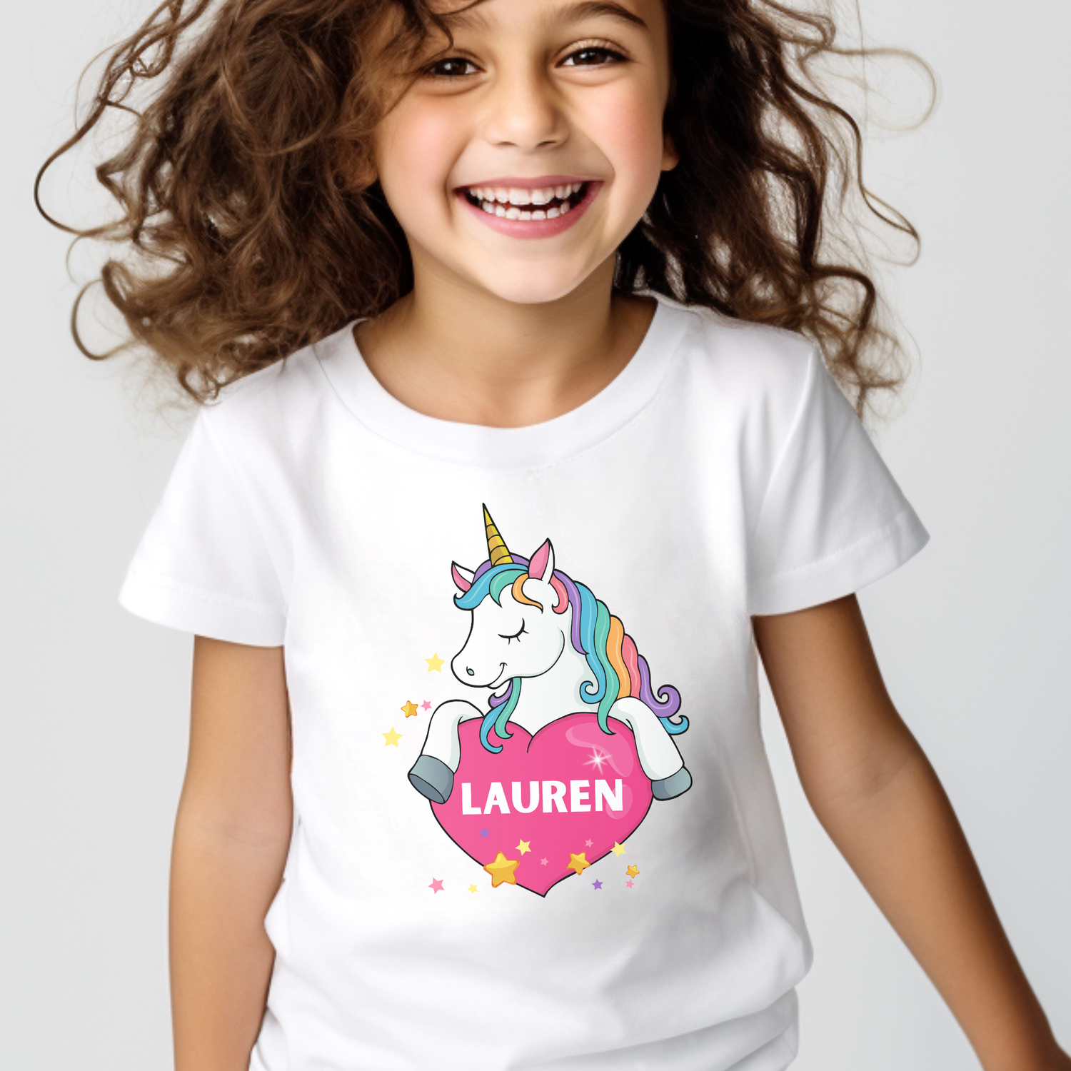 Girls Personalised Unicorn Short Sleeved T-shirt