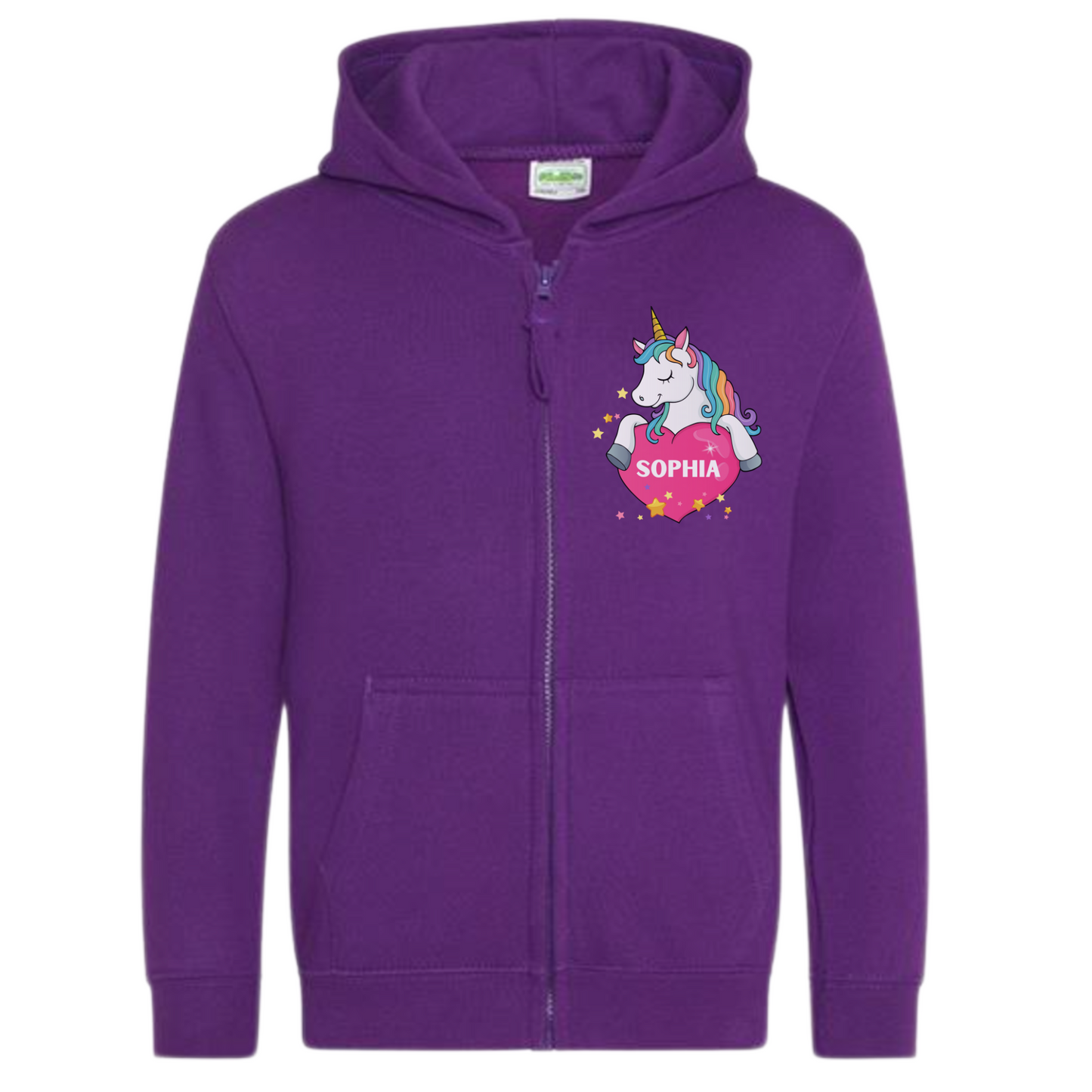 Girls Personalised Unicorn Full Zip Hoodie | 3 - 13 years