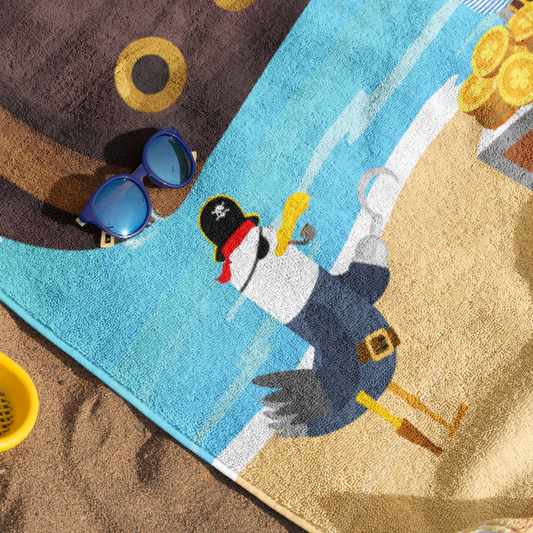 Pirate Seagulls - Kids Personalised Beach Towel | 100 x 190 cm