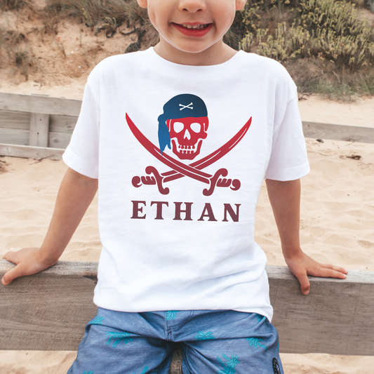 Pirate Skull & Swords - Boys Personalised T-shirt | 3 - 11 years