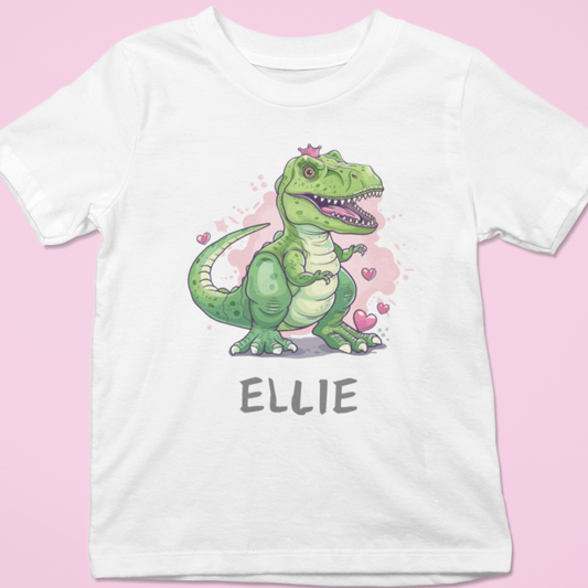 Girls Personalised Princess T-rex Dinosaur T-shirt | 3 - 13 years