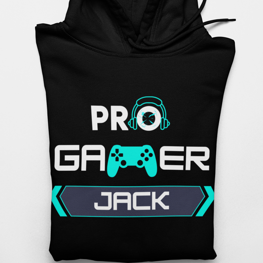 Gamers hoodie, headset and gaming controller with child's name printed sweatshirt hoodie