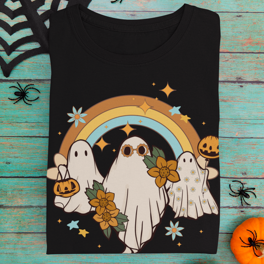 Girls Retro Halloween Ghosts T-shirt | Personalisation Optional | 3 - 13 years