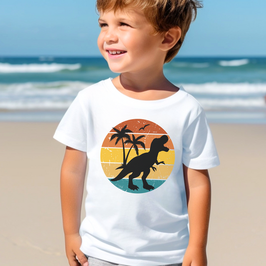 Retro Sunset T-rex  - Kids Cotton T-shirt