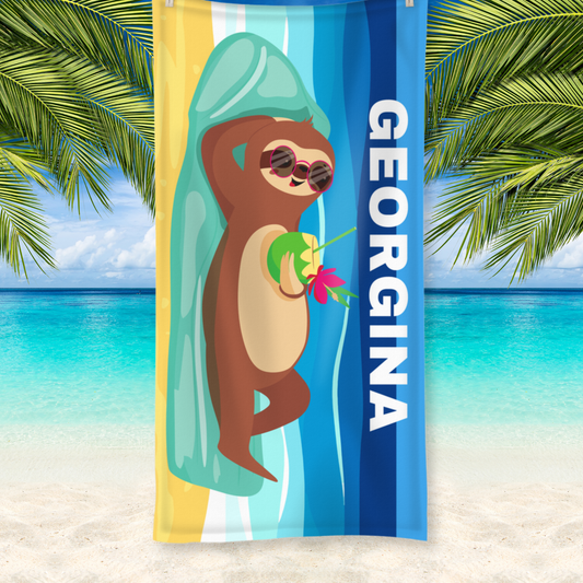 Extra Large Personalised Sloth Beach Towel | 100 x190cm