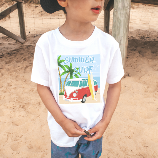 Boys Summer Surf Campervan Beach T-shirt
