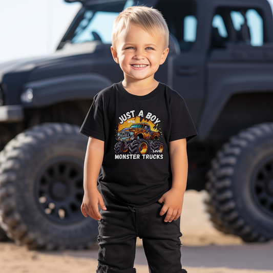Just a Boy who loves Monster Trucks - Kids Cotton T-shirt