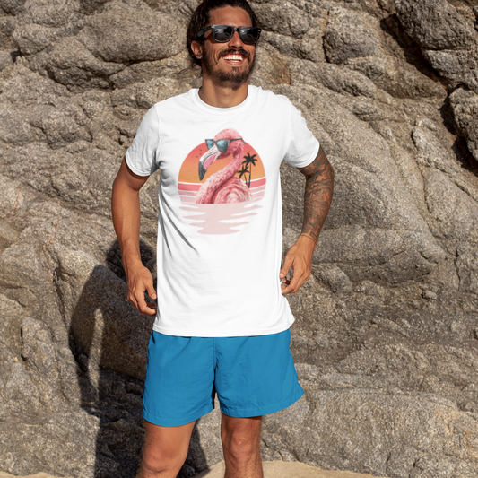 Unisex Adults Retro Sunset Style Flamingo T-shirt