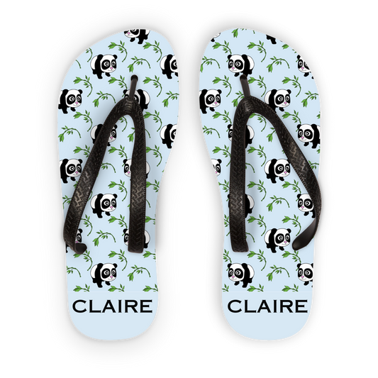 Girls Personalised Panda Flip Flops