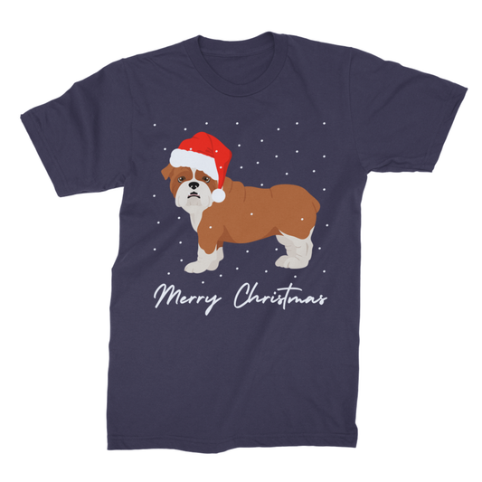 Adult Bulldog Christmas T-Shirt – Festive Dog Tee
