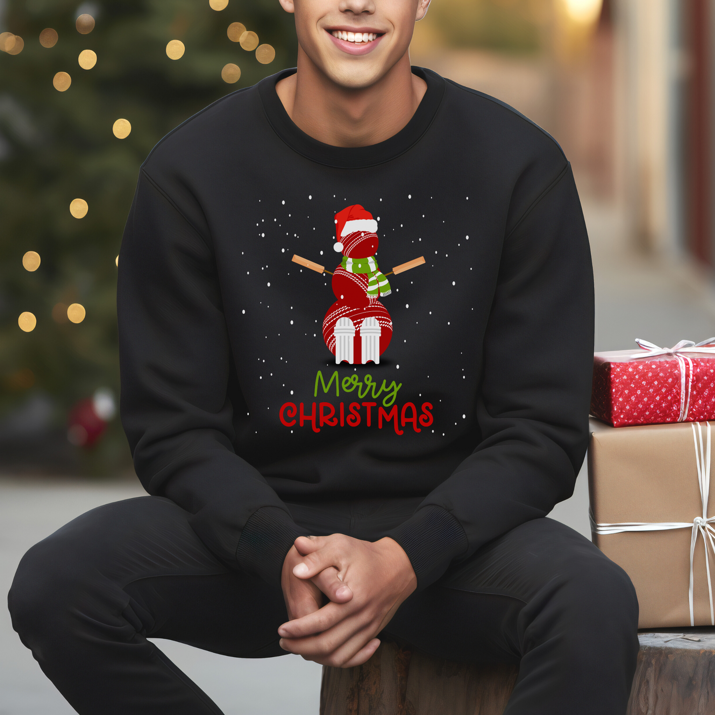 Christmas Cricket Ball Snowman - Unisex Adults Xmas Sweatshirt