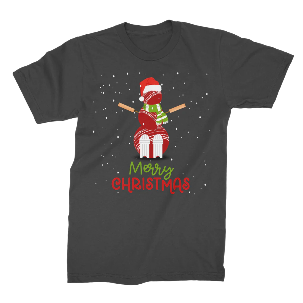 Adults Christmas Cricket Ball Snowman T-shirt