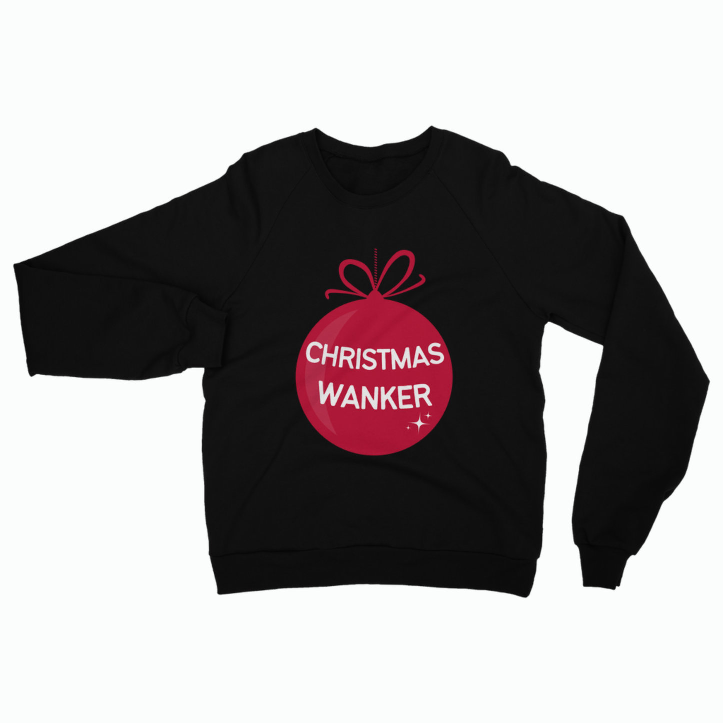 Black novelty Christmas sweatshirt with red bauble “Christmas Wanker” festive slogan