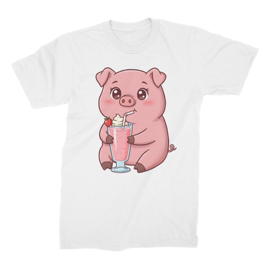 Milkshake Piggy T-Shirt – Cute Strawberry Pig Graphic Tee (Unisex Sizes)