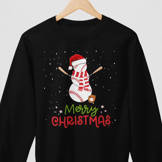 Unisex Adults "Baseball Snowman" Christmas Sweatshirt | small - 5XL