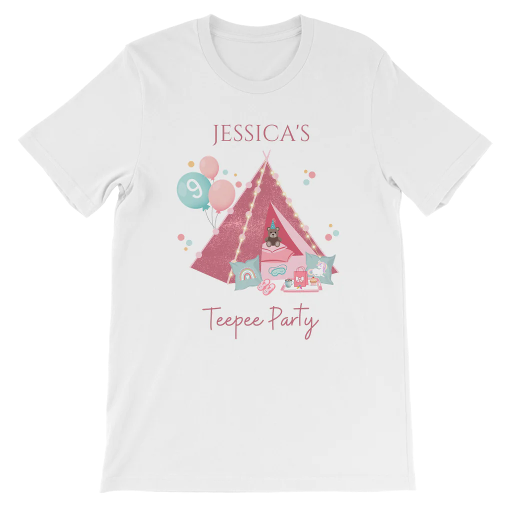 Girls Personalised Teepee Sleepover Party T-shirt | 1 - 13 years