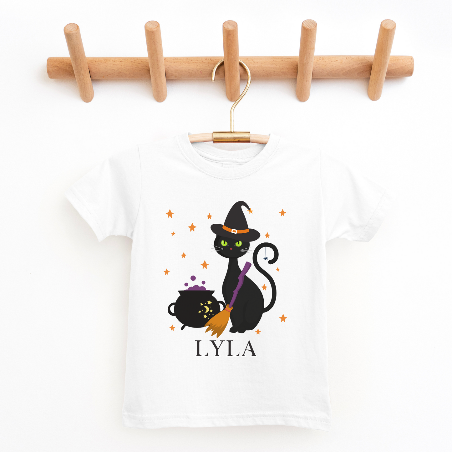 Halloween Black Cat - Girls Personalised Halloween T-shirt