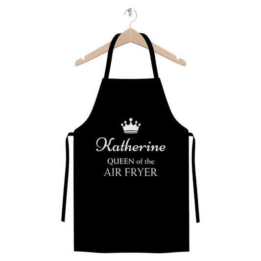 Personalised Queen of the Air Fryer, black apron