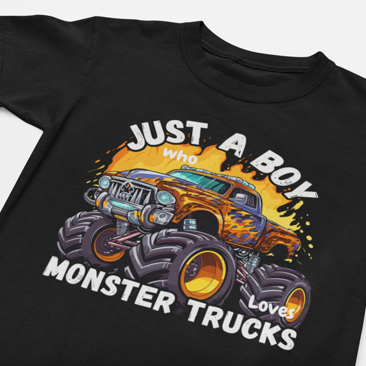 Just a Boy who loves Monster Trucks - Kids Cotton T-shirt
