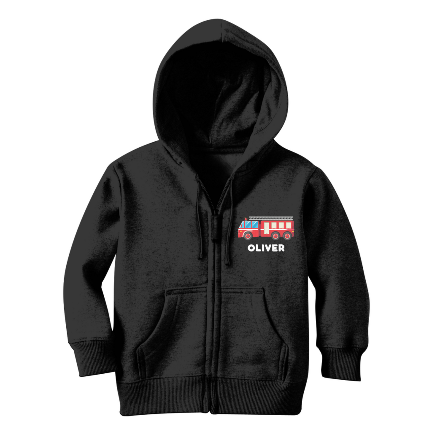 Boys Personalised Fire Engine Full Zip Hoodie | 3 - 11 years