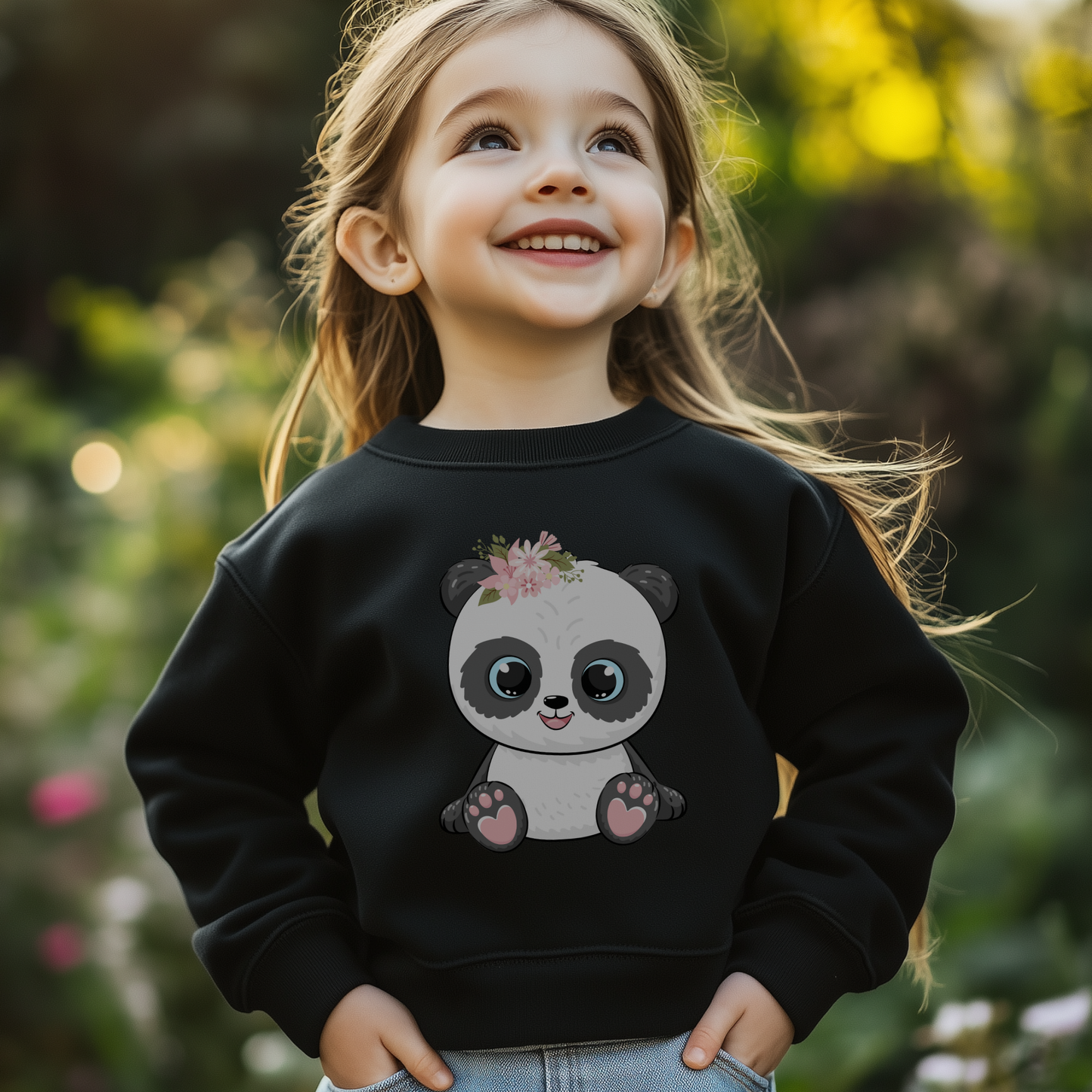 Girls Floral Panda Sweatshirt – Cute Animal Jumper (Ages 3-13)