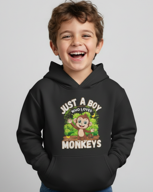 Kids black monkey hoodie Just a Boy Who Loves Monkeys cute animal hoodie for boys