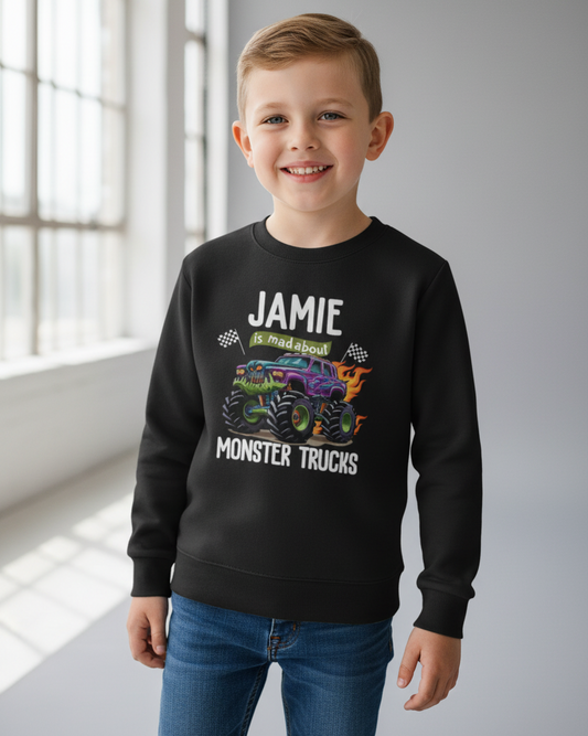 Boys Personalised "Mad About Monster Trucks" Sweatshirt