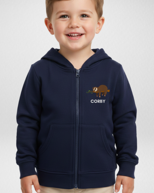 Boys Personalised Sleeping Sloth Full Zip Hoodie (Ages 3-11 Yrs)