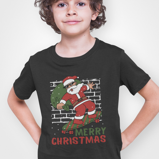 Skateboarding Santa - Boys Christmas T-shirt