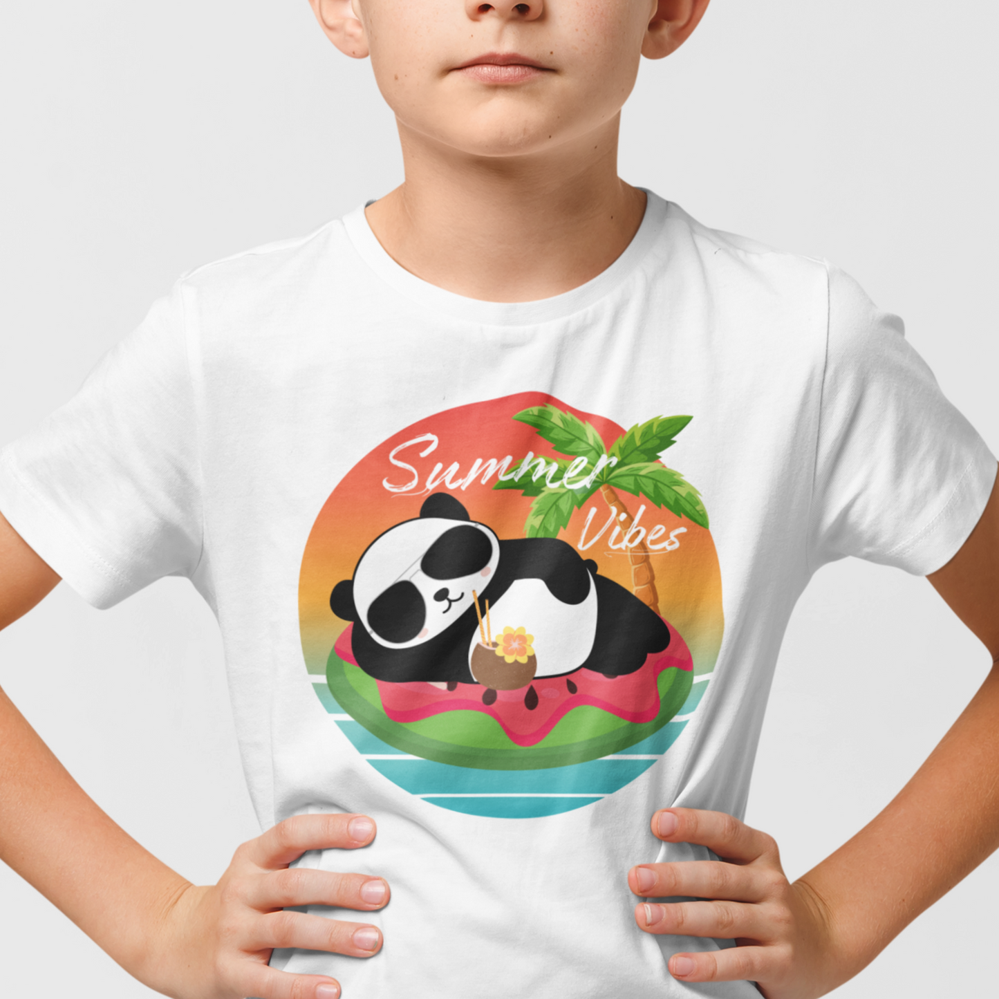 Unisex Kids Summer Vibes Panda T-shirt