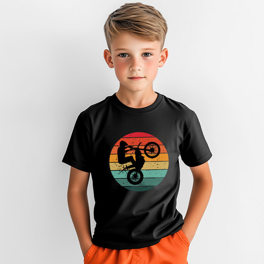 Kids Motocross T-Shirt – Retro Dirt Bike Rider Tee (Ages 3-13)