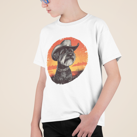 Unisex Adults & Kids Western Themed Schnauzer Dog T-shirt