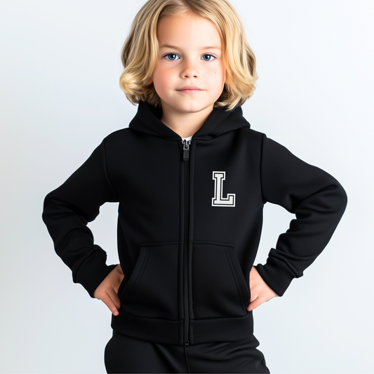 Boys Personalised College Initial Zip Hoodie – A-Z Monogram | 3-13 Yrs