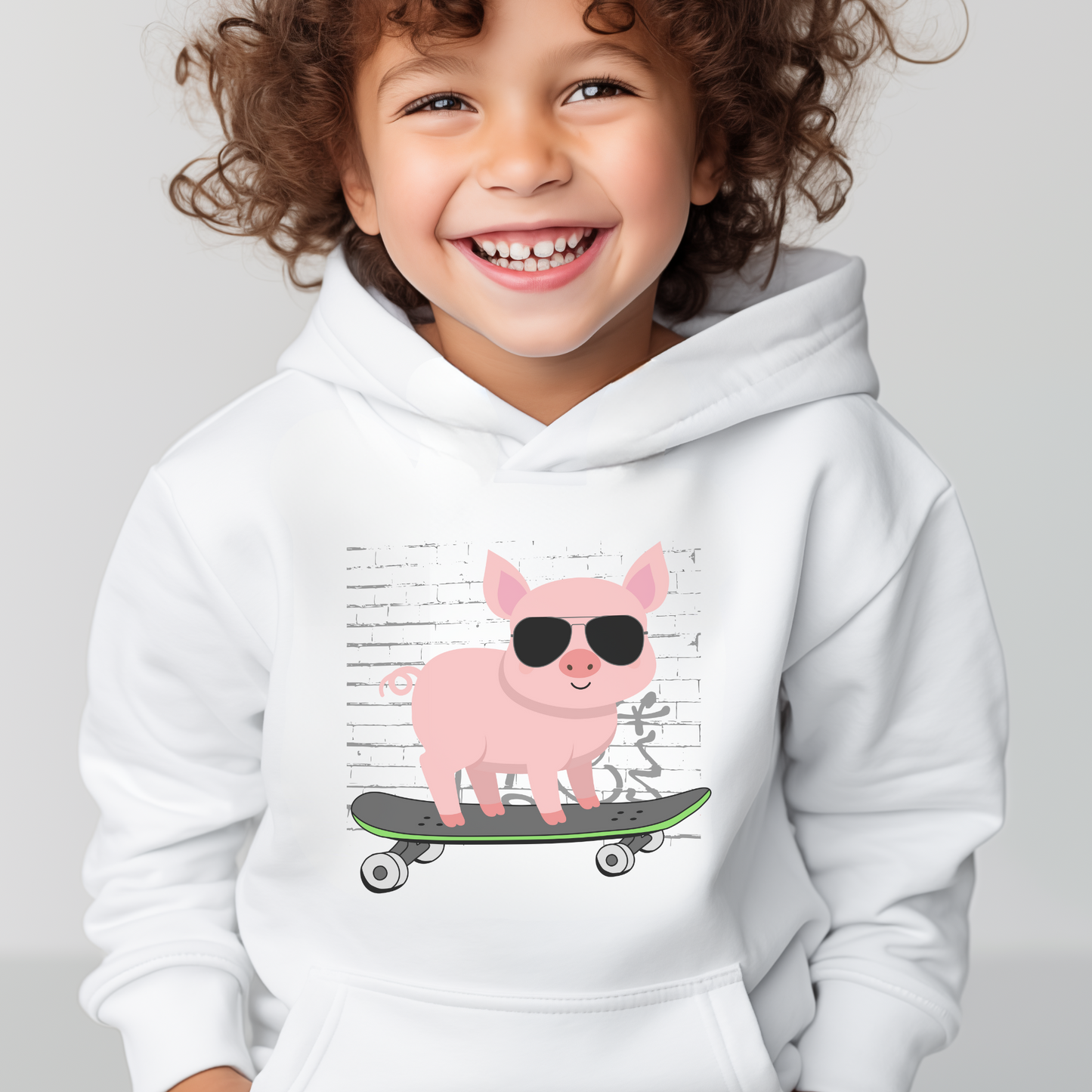 Kids Cool Skateboarding Pig Pullover Hoodie