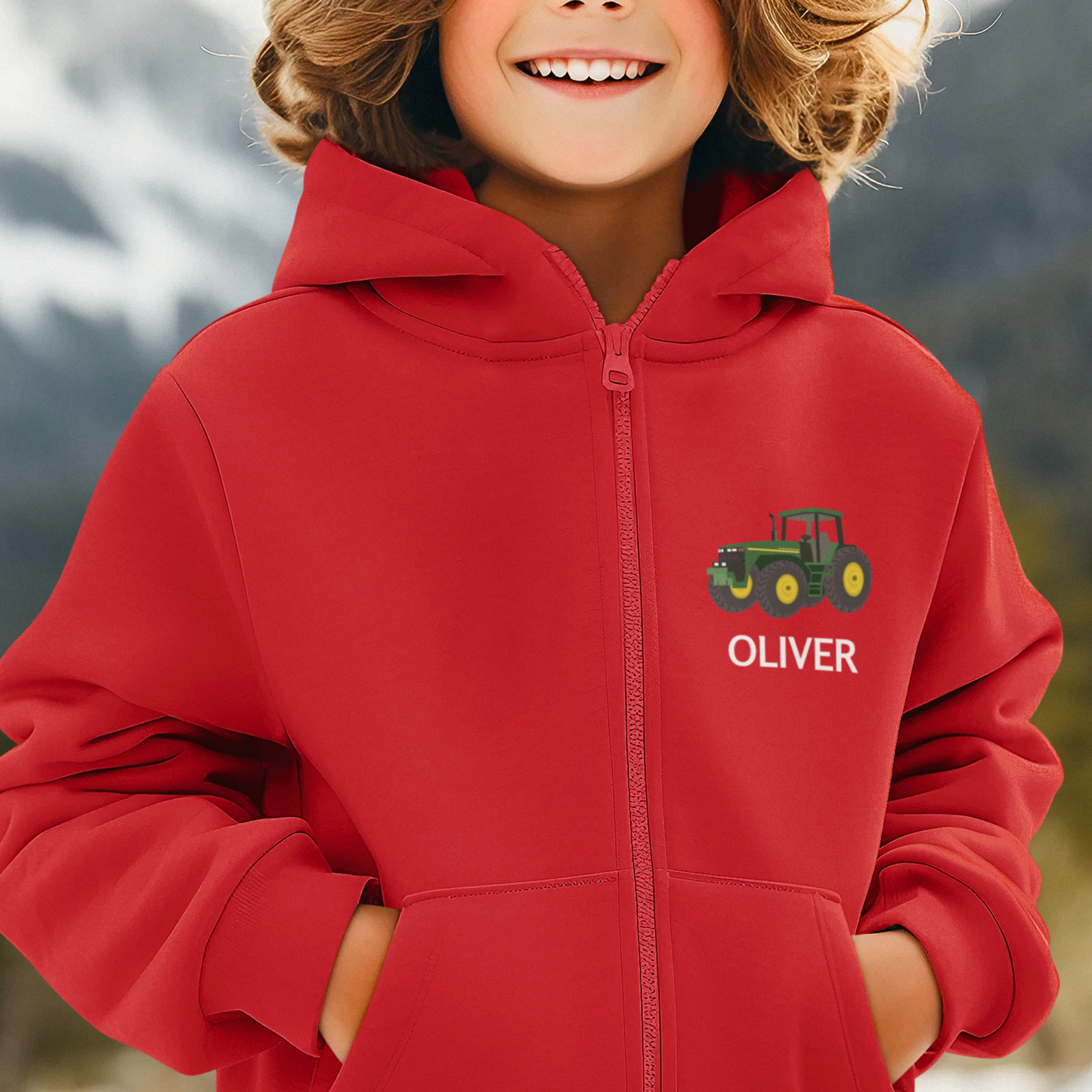 Kids Personalised Tractor Zip Hoodie (3-13 Yrs)