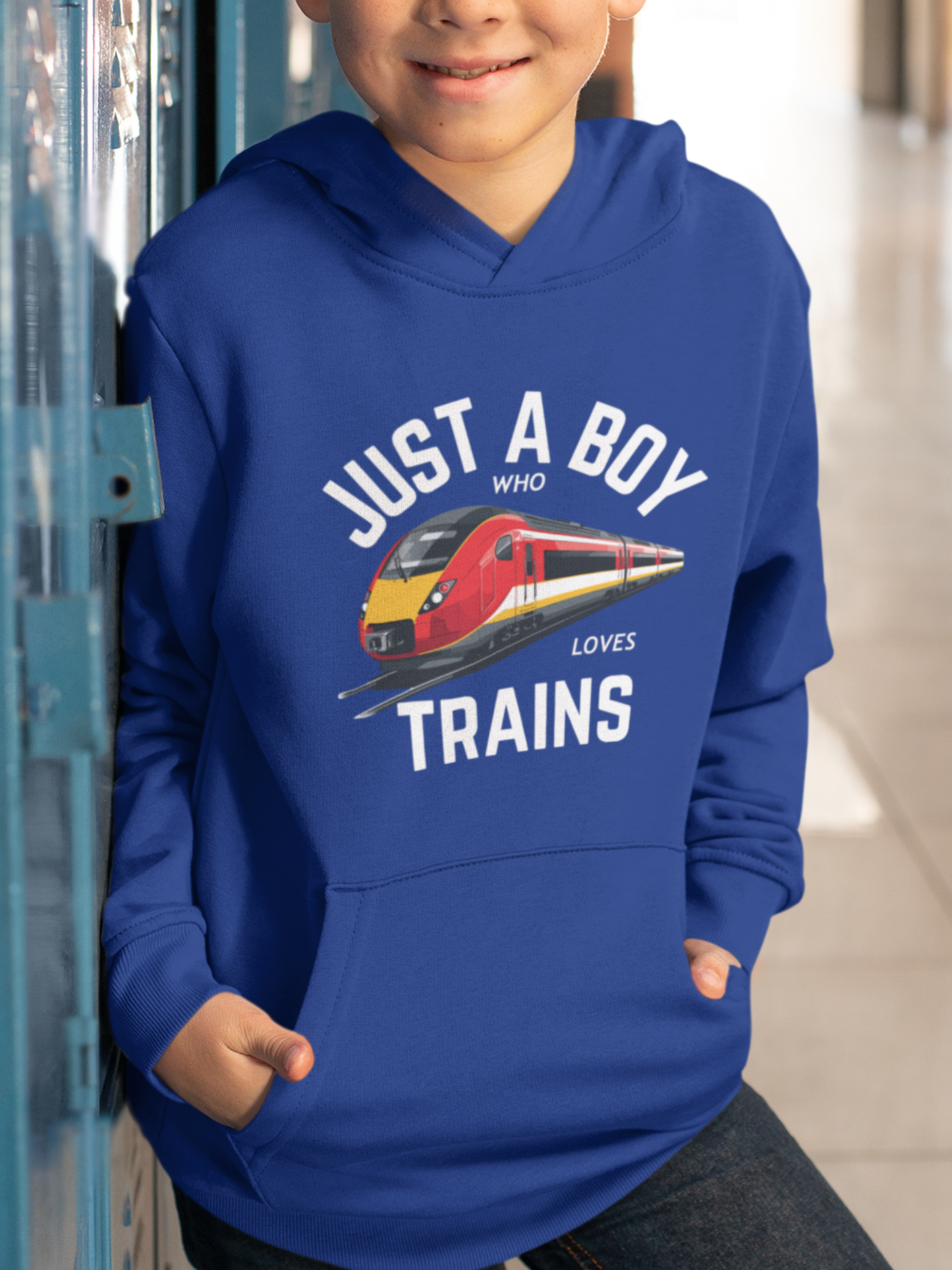 Just a Boy Who Loves Trains – Kids Hoodie (5-13 Yrs)