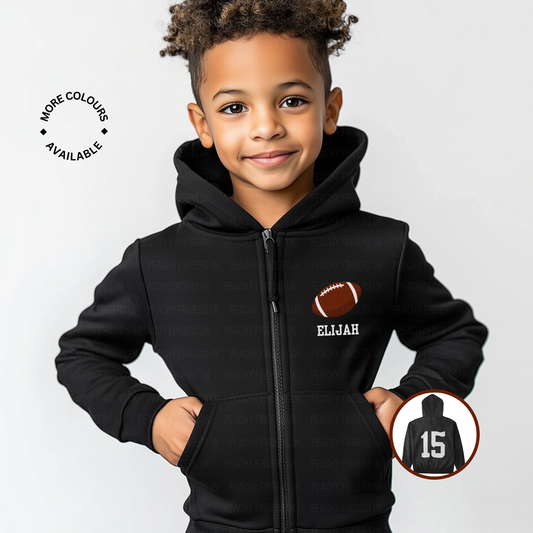 Unisex Kids Personalised American Football Zip Hoodie | 3 - 13 years