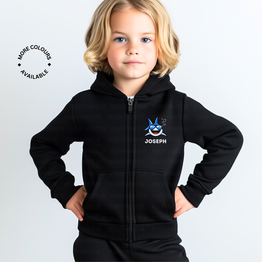 Kids Personalised Shark Full Zip Hoodie | 3 - 13 years
