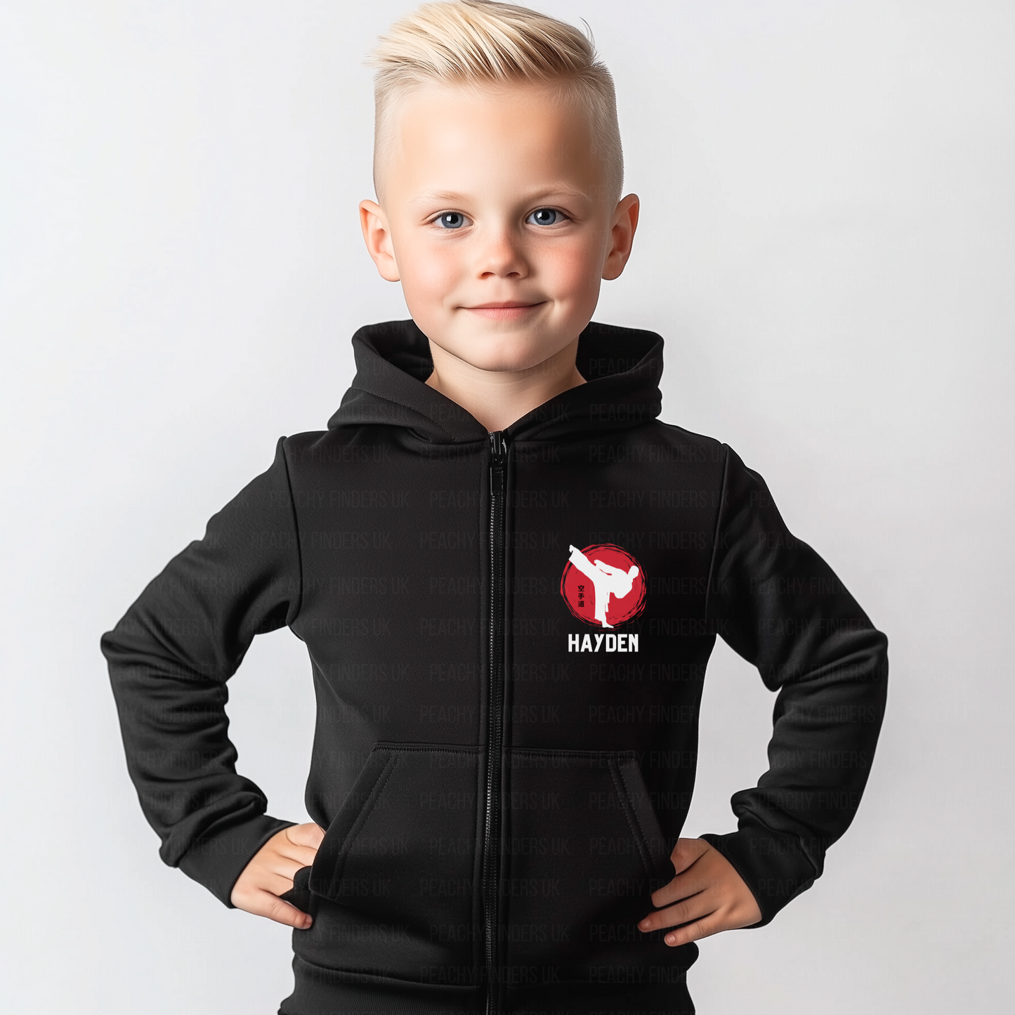 Boys Personalised Karate/Martial Arts Full Zip Hoodie | 3 - 13 yrs