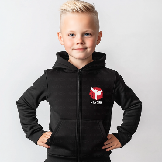 Boys Personalised Karate/Martial Arts Full Zip Hoodie | 3 - 13 yrs