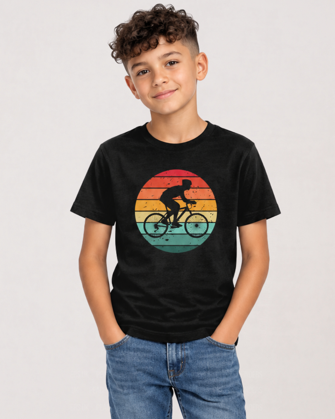Kids Retro Sunset Cyclist T-Shirt | Ages 7-13