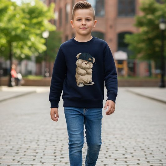 Kids Cool Teddy Bear Sweatshirt – Street Style Bear Jumper (Ages 3-13)