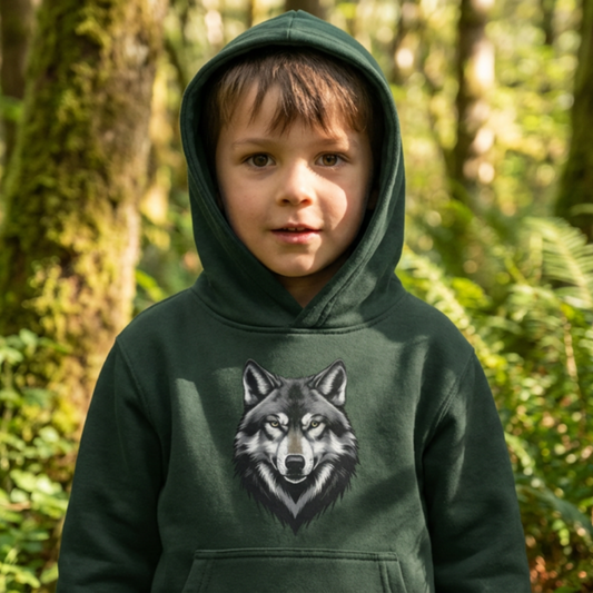 Fierce Wolf Head Hoodie for Kids – Boys & Girls Pullover Jumper (3-13 Yrs)
