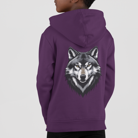 Kids Wolf Zip Hoodie – Back Print | Unisex 3–13 Years