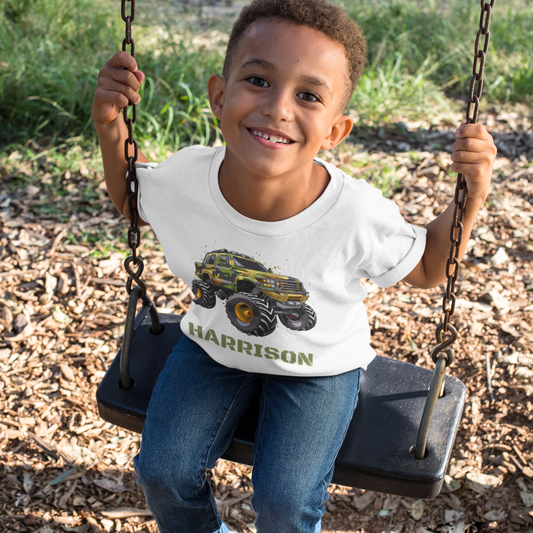 Boys Personalised Camo Monster Truck T-shirt | 3 - 13 years