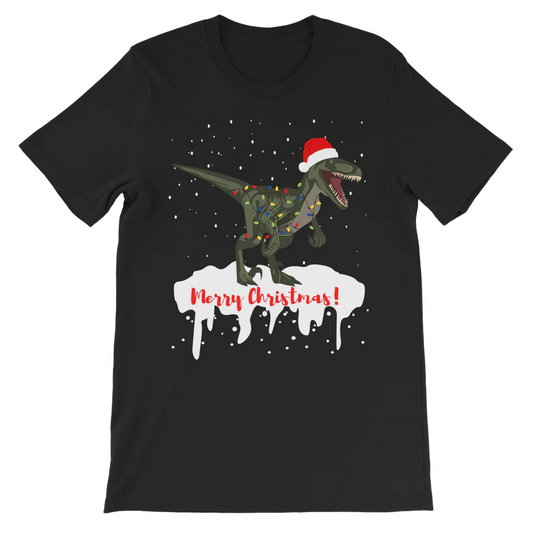 Dinosaur wrapped in Xmas lights - Kids Christmas T-shirt