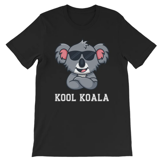 A black t-shirt with a Koala wearing sunglasses and the words "kool Koala"