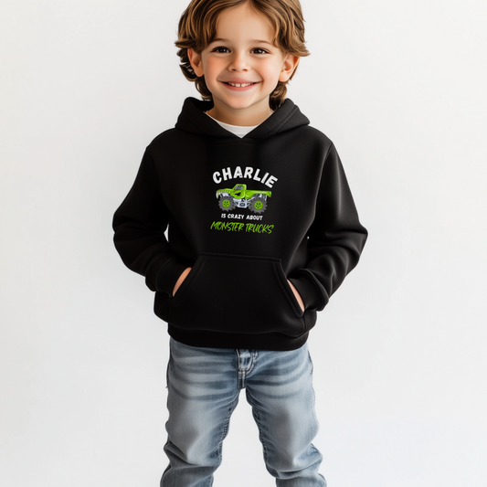 Boys 'Crazy about Monster Trucks' Personalised Hoodie | 3 - 13 years